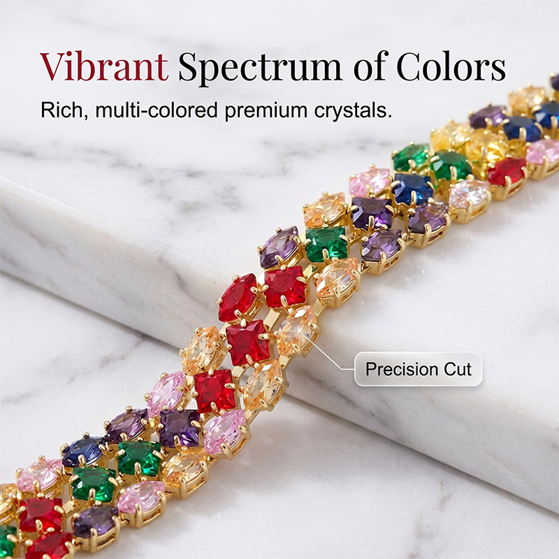 📢📢40% DE RÉDUCTION !! ⏰ Bracelet tennis multicolore élégant pour femme – Strass & finition dorée – Lumineux, raffiné & polyvalent – parfait pour le quotidien ou les occasions spéciales ✨💖🌿
