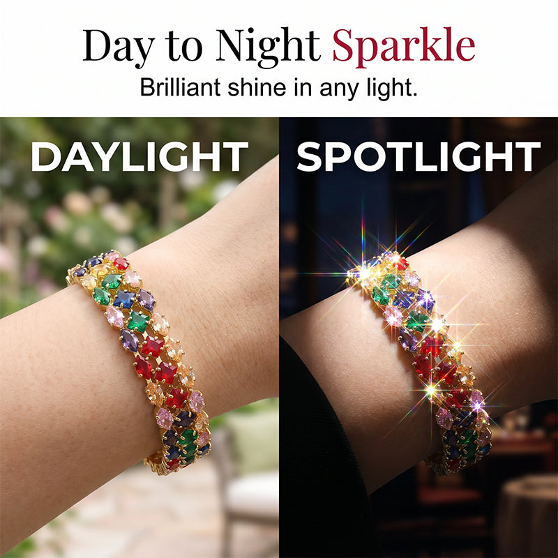 📢📢40% DE RÉDUCTION !! ⏰ Bracelet tennis multicolore élégant pour femme – Strass & finition dorée – Lumineux, raffiné & polyvalent – parfait pour le quotidien ou les occasions spéciales ✨💖🌿
