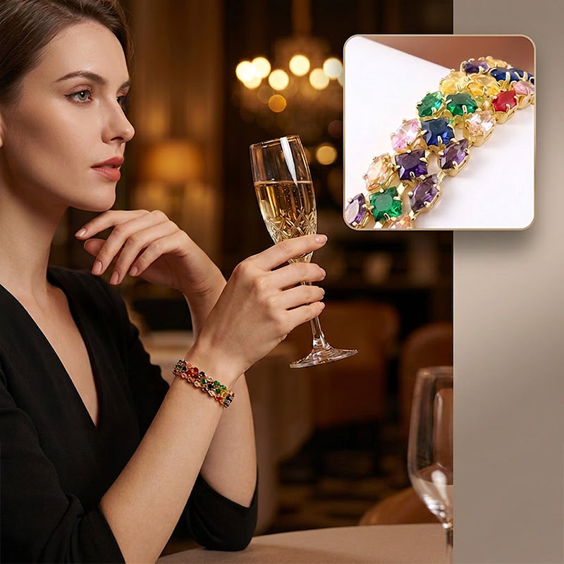 📢📢40% DE RÉDUCTION !! ⏰ Bracelet tennis multicolore élégant pour femme – Strass & finition dorée – Lumineux, raffiné & polyvalent – parfait pour le quotidien ou les occasions spéciales ✨💖🌿