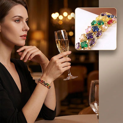 📢📢40% DE RÉDUCTION !! ⏰ Bracelet tennis multicolore élégant pour femme – Strass & finition dorée – Lumineux, raffiné & polyvalent – parfait pour le quotidien ou les occasions spéciales ✨💖🌿
