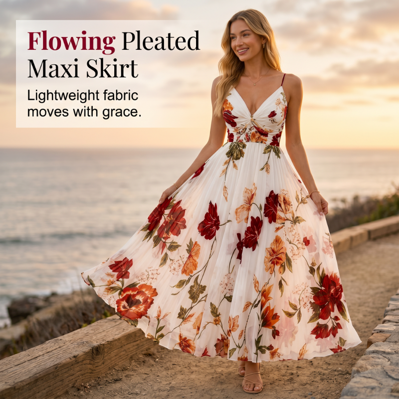 👗 50% DE RÉDUCTION 🌺 Robe maxi à bretelles spaghetti imprimée – Fluide, légère & bohème – Parfaite pour la plage, les vacances ou les journées chaudes – look romantique et facile à porter ☀️✨🌸