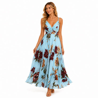 👗 50% DE RÉDUCTION 🌺 Robe maxi à bretelles spaghetti imprimée – Fluide, légère & bohème – Parfaite pour la plage, les vacances ou les journées chaudes – look romantique et facile à porter ☀️✨🌸