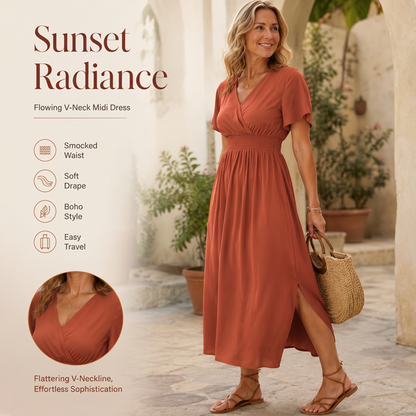🌿☀️👡 OFFRE LIMITÉE 60% DE RÉDUCTION! Robe Respirante à Col V et Fente Latérale – Tissu Rayonne Doux, Coupe Aérée, Facile à Habiller ou Décontracter – Idéale pour les Jours Chauds, le Brunch ou les Courses Quotidiennes 👒
