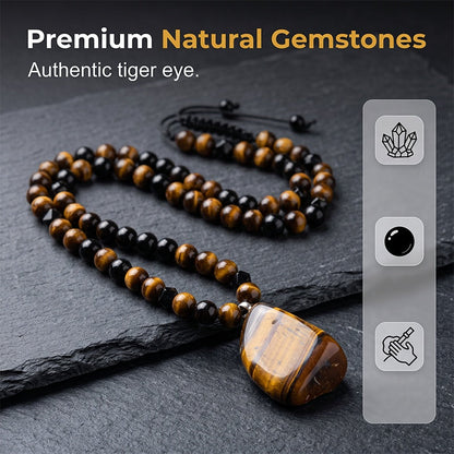 📢📢40 % DE RÉDUCTION !! ⏰Collier Perlé Œil de Tigre pour Homme