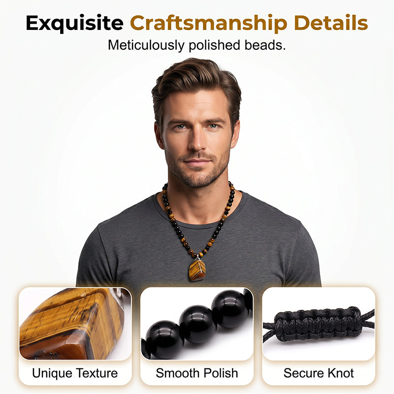 📢📢40 % DE RÉDUCTION !! ⏰Collier Perlé Œil de Tigre pour Homme