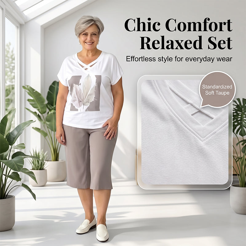 Ensemble 2 pièces décontracté col V & pantalon court – confortable, respirant & polyvalent