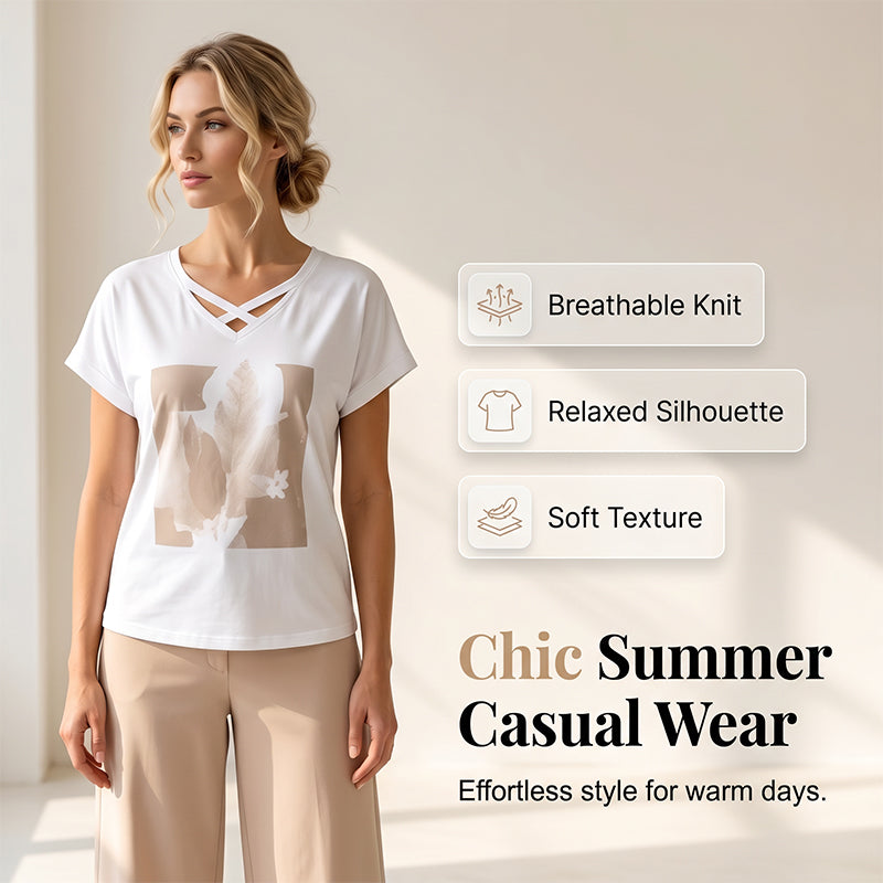 Ensemble 2 pièces décontracté col V & pantalon court – confortable, respirant & polyvalent
