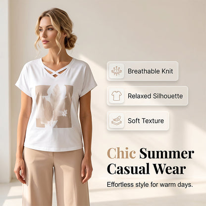 Ensemble 2 pièces décontracté col V & pantalon court – confortable, respirant & polyvalent
