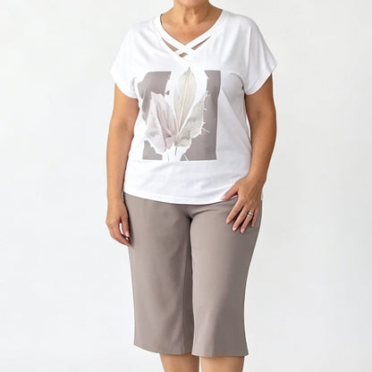 Ensemble 2 pièces décontracté col V & pantalon court – confortable, respirant & polyvalent