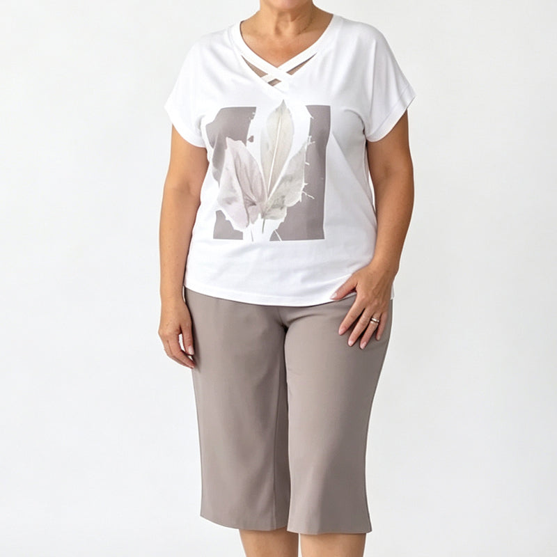 Ensemble 2 pièces décontracté col V & pantalon court – confortable, respirant & polyvalent