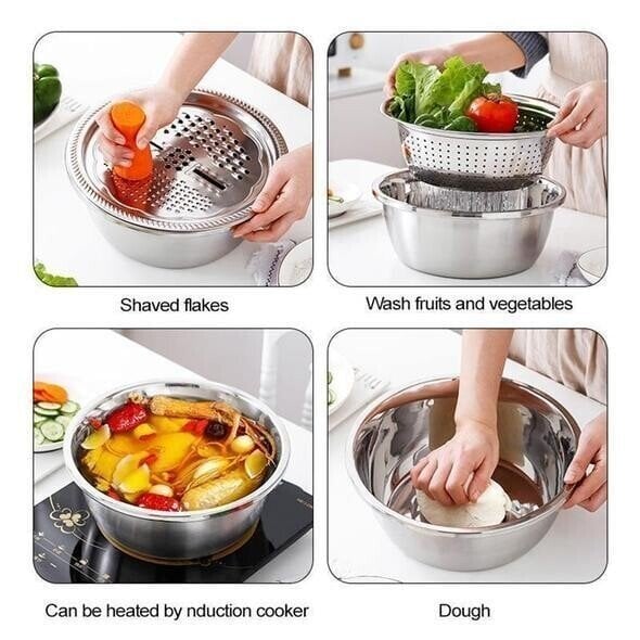 🍳 OFFRE LIMITÉE – 50% DE RÉDUCTION ! 🔥 Bassin Multifonctionnel en Acier Inoxydable – Qualité Allemande, Tamis à Mailles Fines & Râpe Inclus – Idéal pour Tamiser, Filtrer et Préparer en Cuisine ✨