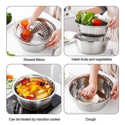 🍳 OFFRE LIMITÉE – 50% DE RÉDUCTION ! 🔥 Bassin Multifonctionnel en Acier Inoxydable – Qualité Allemande, Tamis à Mailles Fines & Râpe Inclus – Idéal pour Tamiser, Filtrer et Préparer en Cuisine ✨