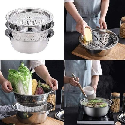 🍳 OFFRE LIMITÉE – 50% DE RÉDUCTION ! 🔥 Bassin Multifonctionnel en Acier Inoxydable – Qualité Allemande, Tamis à Mailles Fines & Râpe Inclus – Idéal pour Tamiser, Filtrer et Préparer en Cuisine ✨