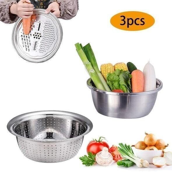 🍳 OFFRE LIMITÉE – 50% DE RÉDUCTION ! 🔥 Bassin Multifonctionnel en Acier Inoxydable – Qualité Allemande, Tamis à Mailles Fines & Râpe Inclus – Idéal pour Tamiser, Filtrer et Préparer en Cuisine ✨