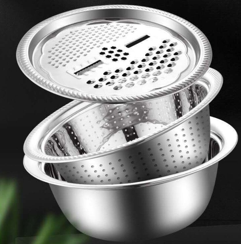 🍳 OFFRE LIMITÉE – 50% DE RÉDUCTION ! 🔥 Bassin Multifonctionnel en Acier Inoxydable – Qualité Allemande, Tamis à Mailles Fines & Râpe Inclus – Idéal pour Tamiser, Filtrer et Préparer en Cuisine ✨