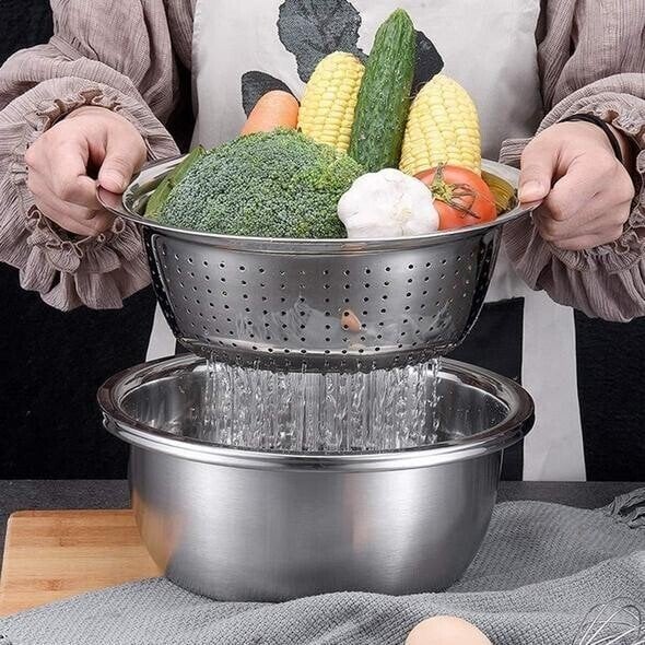 🍳 OFFRE LIMITÉE – 50% DE RÉDUCTION ! 🔥 Bassin Multifonctionnel en Acier Inoxydable – Qualité Allemande, Tamis à Mailles Fines & Râpe Inclus – Idéal pour Tamiser, Filtrer et Préparer en Cuisine ✨