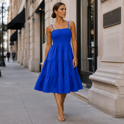 👗 Robe Mini Smockée Sans Manches pour Femme 🌸