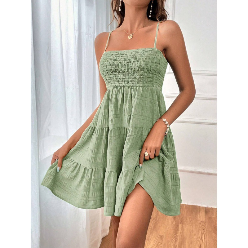 👗 Robe Mini Smockée Sans Manches pour Femme 🌸