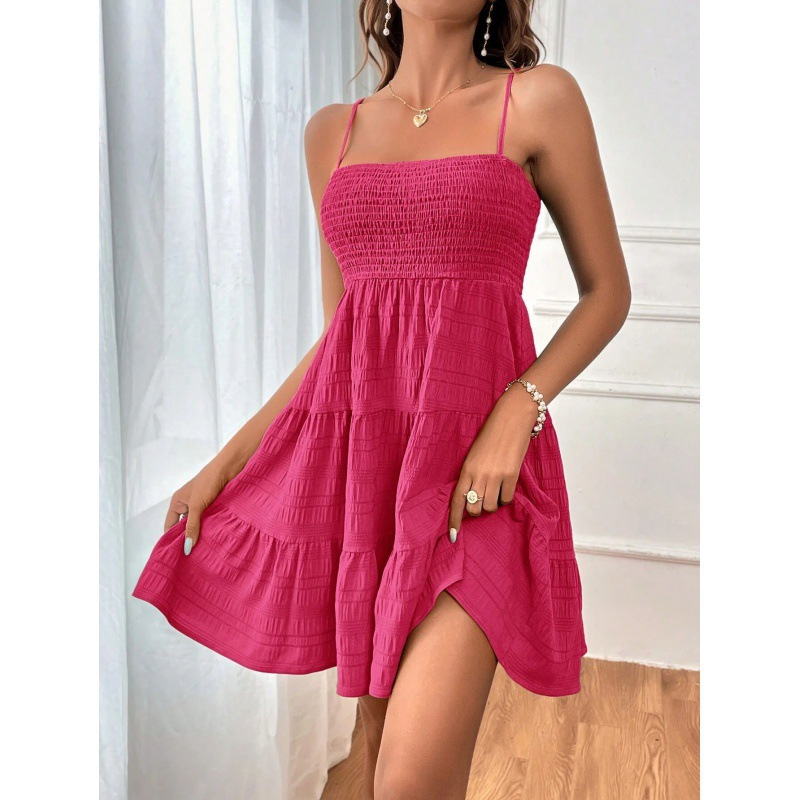 👗 Robe Mini Smockée Sans Manches pour Femme 🌸