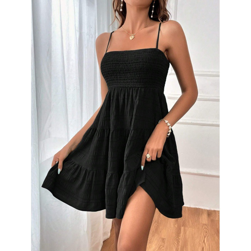 👗 Robe Mini Smockée Sans Manches pour Femme 🌸