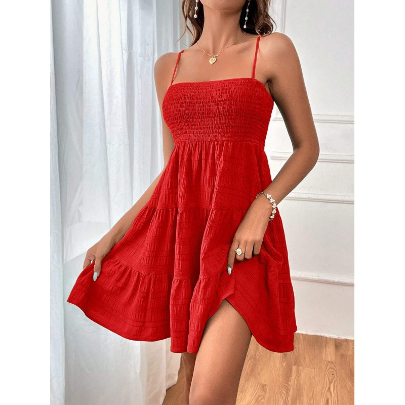 👗 Robe Mini Smockée Sans Manches pour Femme 🌸