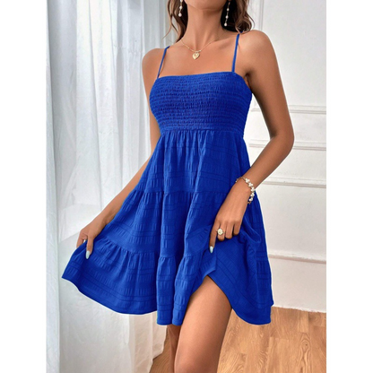 👗 Robe Mini Smockée Sans Manches pour Femme 🌸