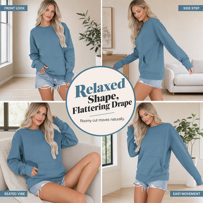 📢📢40% DE RÉDUCTION !! ⏰🌸 Sweat à col rond oversize femme – Coupe ample décontractée, matière douce et respirante, l’indispensable d’un look effortless au quotidien ☁️👖
