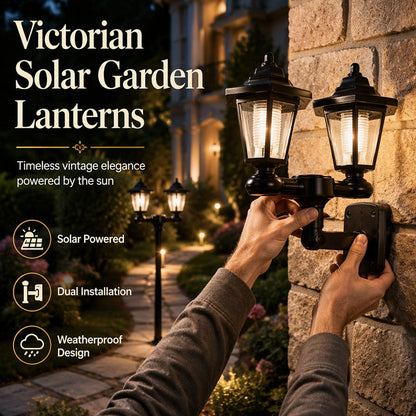 📢📢40% DE RÉDUCTION !! ⏰Lampadaire Solaire Rétro de Jardin À Double Tête Hexagonale pour Extérieur