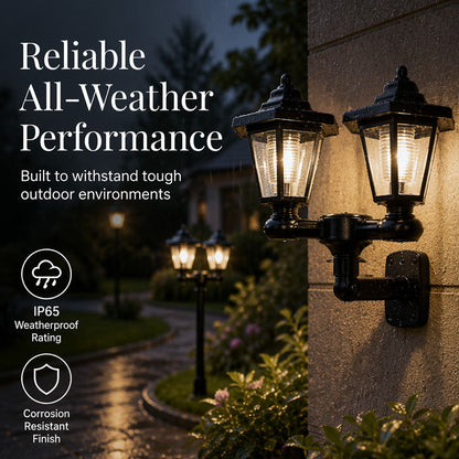 📢📢40% DE RÉDUCTION !! ⏰Lampadaire Solaire Rétro de Jardin À Double Tête Hexagonale pour Extérieur