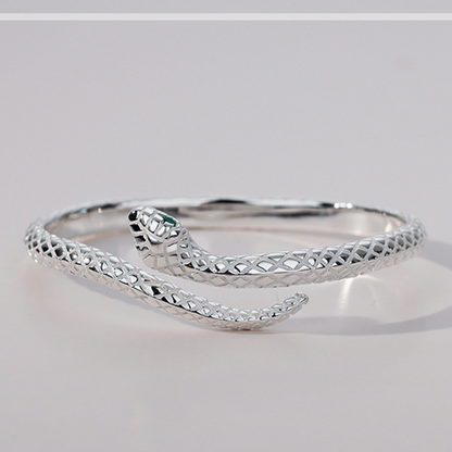 📢📢40% DE RÉDUCTION !! ⏰ 🐍 Bracelet Jonc Serpent Vintage – Manchette Ouverte Réglable avec Écailles Texturées & Yeux Verts ✨